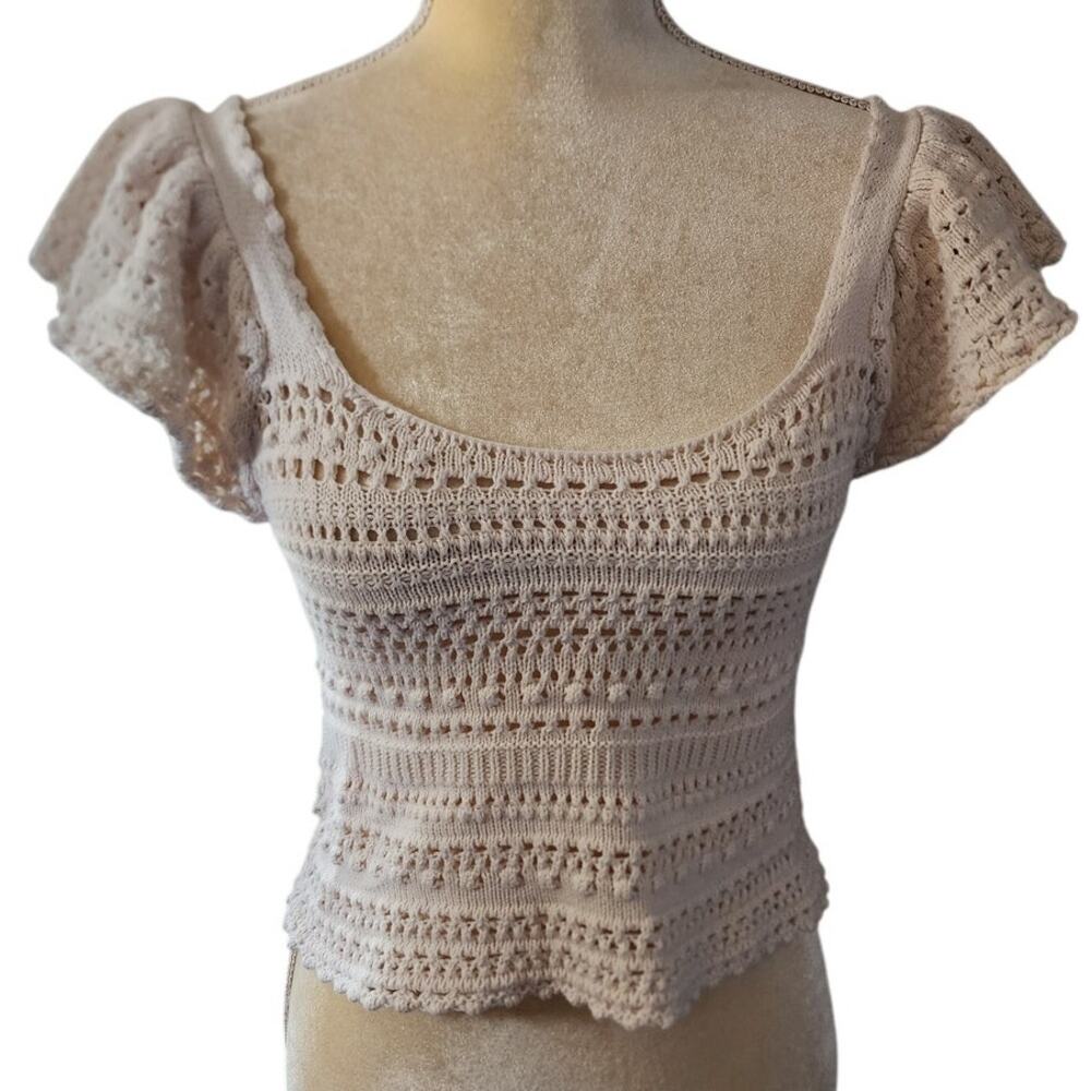 Sincerely Jules Cream Crochet Boho Knit Flutter Sleeves Size Small